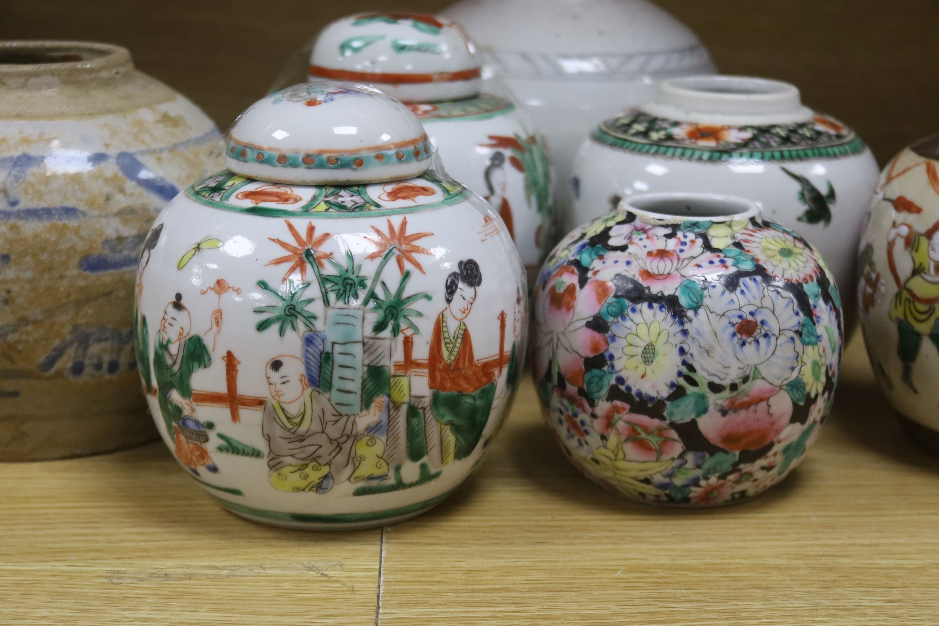 Seven Chinese porcelain or stoneware jars, 19th/20th century